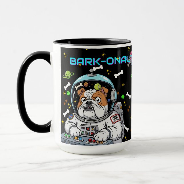 Taza Gracioso Bulldog "Barkonaut" El regalo de los aman (Izquierda)