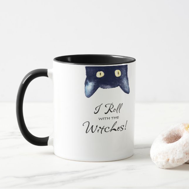 Taza Gracioso café de gato blanco y negro (Con donut)