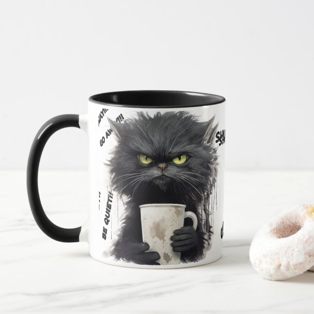 Taza gracioso café de gato enojado (Con donut)