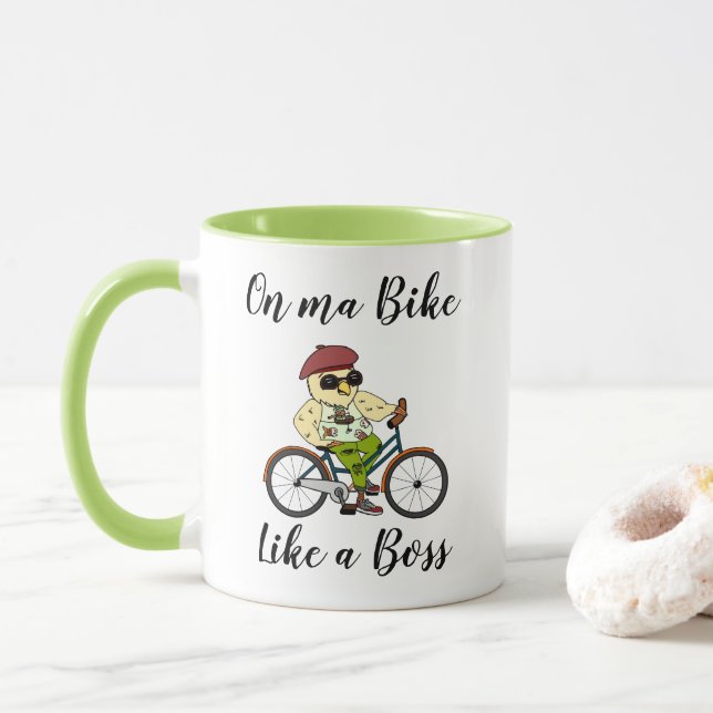 Taza Gracioso ciclomotor con un elegante pájaro ciclist (Con donut)
