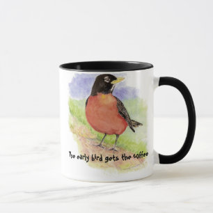 Taza Gracioso, el pájaro temprano consigue el café Robi