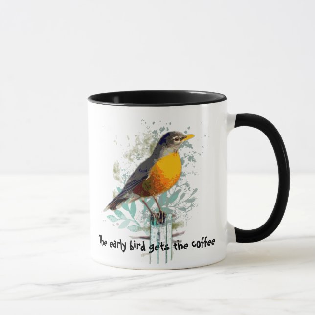 Taza Gracioso, el pájaro temprano consigue el café Robi (Derecha)