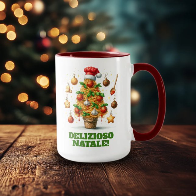 Taza Gracioso Espagueti Árbol de Navidad Delizioso Nata (Funny Spaghetti Christmas Tree 15oz Two-Tone Mug)
