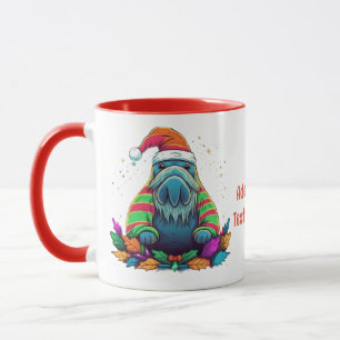 Taza Gracioso Fiesta de Walrus Santa Navidades de color