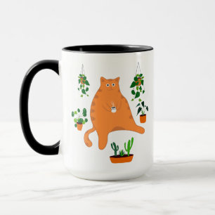 Taza Gracioso Gato Beber Café Mug, Gato Con Plantas