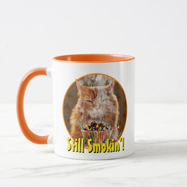 Taza Gracioso Gato Cranky Con Pastel De Cumpleaños Fund (Izquierda)