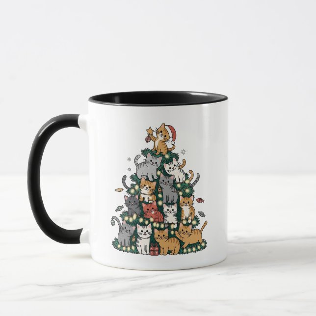 Taza Gracioso Gato de Gato de Árbol de Navidad Gatito A (Izquierda)