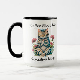 Taza Gracioso Gato De Yoga Floral Serenity Café Lover