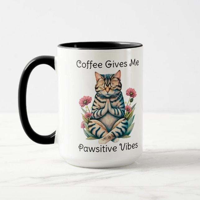 Taza Gracioso Gato De Yoga Floral Serenity Café Lover (Izquierda)