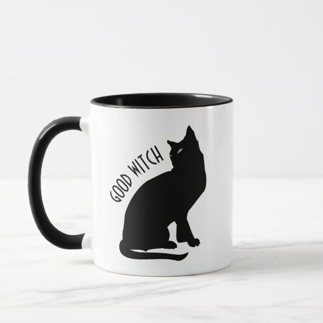 Taza Gracioso Halloween Buena Bruja Negro Cat Mug (Izquierda)