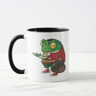 Taza Gracioso ilustracion de arte de rana comiendo rame