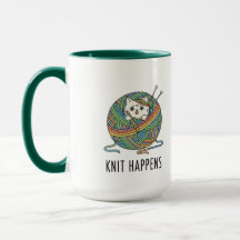 Gracioso Knitting Cat Yarn Art "Knit Happens" Impr