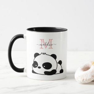 Taza Gracioso Panda Monograma rosa moderno