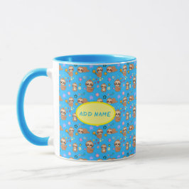 Taza Gracioso Patrón Azul Floral de Corazones Sloth | A