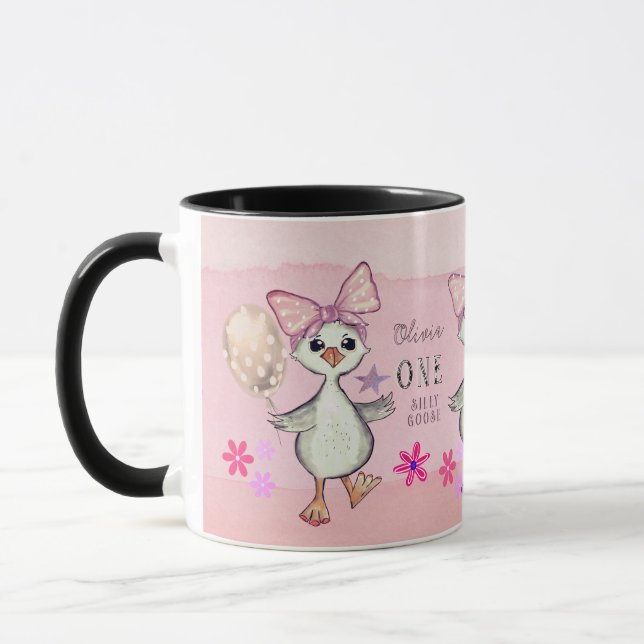 Taza Gracioso Personalizado Rosa Silly Goose Primer cum (Izquierda)