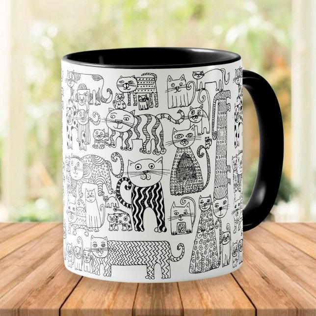 Taza Gracioso trendy gatos negros y blancos estampados (Subido por el creador)