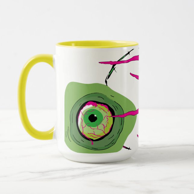 Taza Gracioso y sencillo arte pop zombi estrafalario (Izquierda)