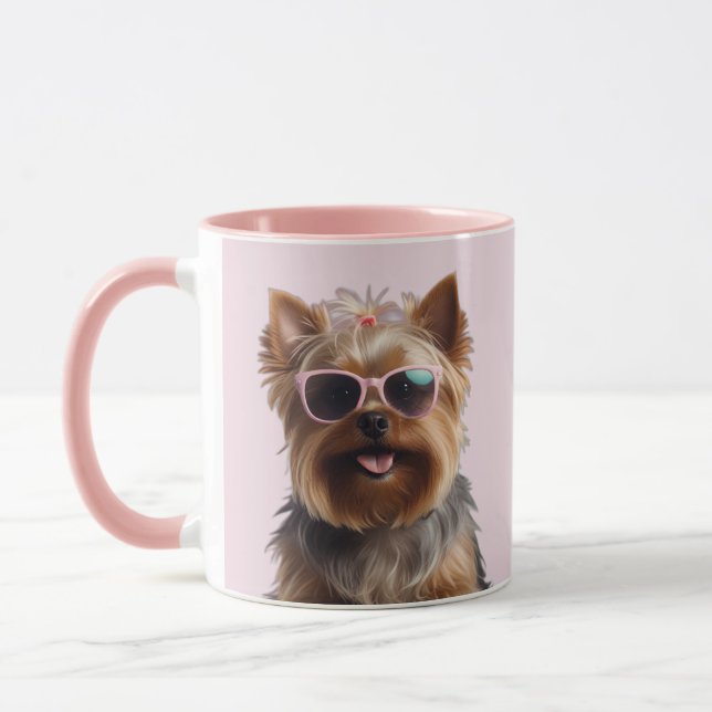 Taza Gracioso Yorkshire Terrier Con Gafas De Sol (Izquierda)