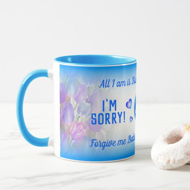 Taza Gradiente azul, lo siento con la disculpa floral r (Con donut)