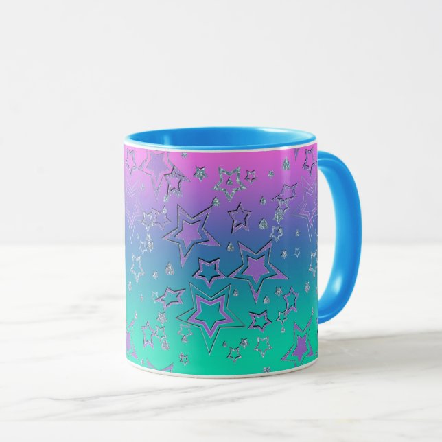 Taza gradiente de Navidad brillo brillo confeti estrell (Anverso derecho)