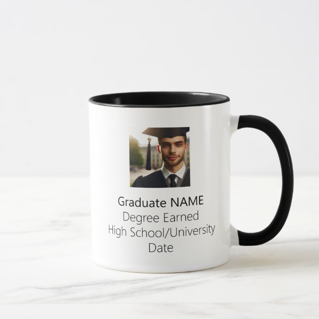 Taza Graduación de foto de graduado personalizada Black (Derecha)