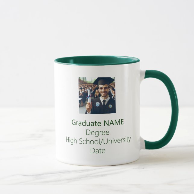 Taza Graduación de foto de graduado personalizada Green (Derecha)