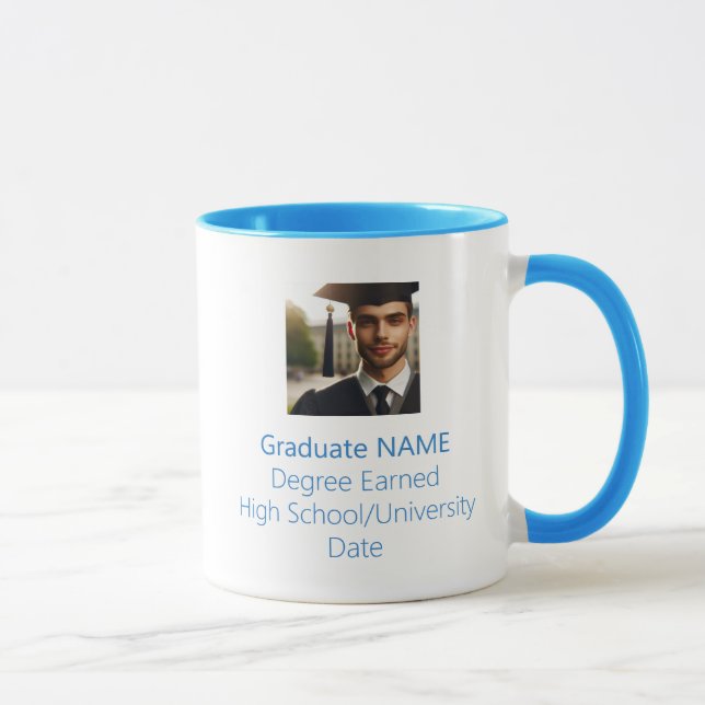 Taza Graduación de foto graduada personalizada Azul cla (Derecha)