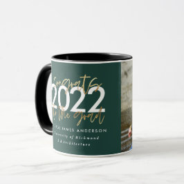 Taza graduación de fotos de escritura moderna en verde