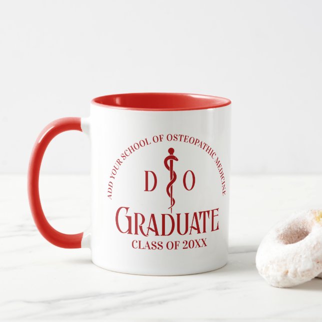 Taza Graduación de la Escuela Médica Osteopática Roja p (Con donut)