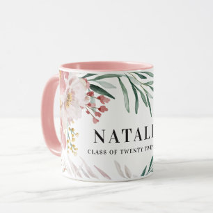 Taza Graduación de moda rosa floral con acuarela girato
