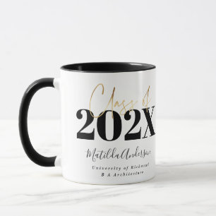 Taza graduación de oro negro guión elegante moderno