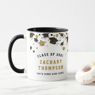 Taza Graduación en negro y oro de Purpurina de 2021
