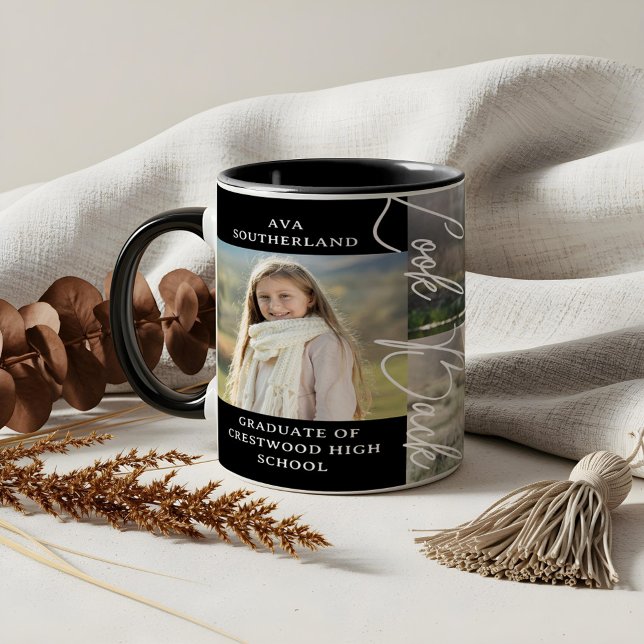 Taza Graduación entonces y ahora Collage de fotos de gr (Graduation Then & Now Grad Photo Collage Keepsake Mug)