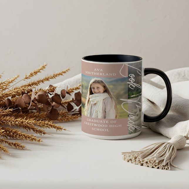 Taza Graduación entonces y ahora Collage de fotos de gr (Graduation Then & Now Grad Photo Collage Keepsake Mug)