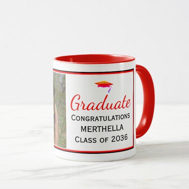 Taza Graduación moderna de fotos rojas (Anverso derecho)