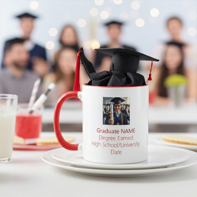 Taza Graduación personalizada de fotos de graduado rojo (Subido por el creador)