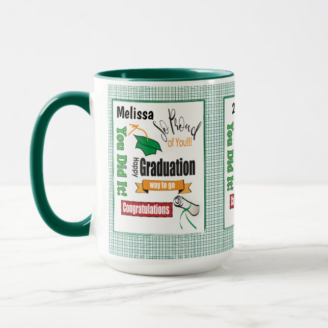 Taza Graduación verde Typografía moderna Café Mug (Izquierda)