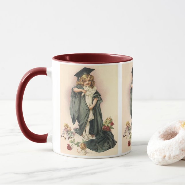 Taza Graduación vintage, Chica con tapón y vestido (Con donut)