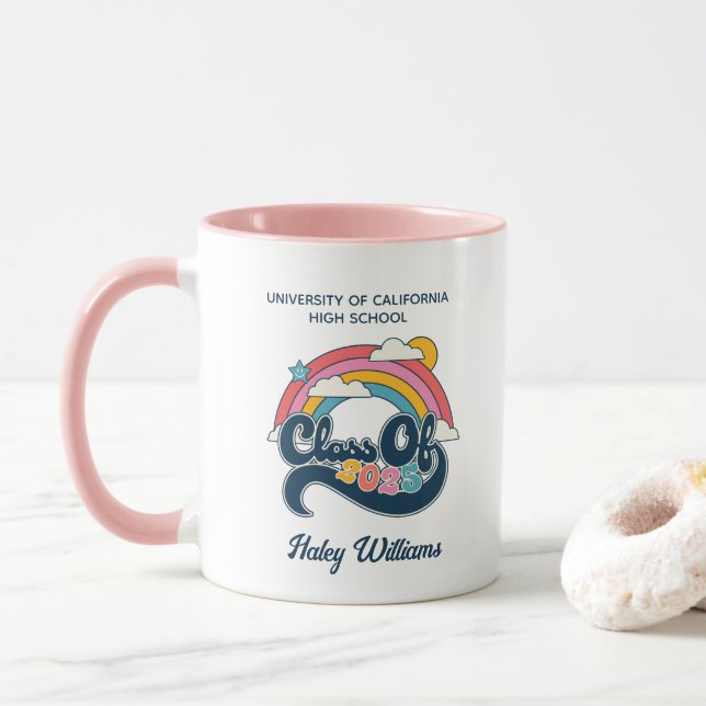 Taza Graduado Clase de 2025 Gift Retro Personalized Mug (Con donut)