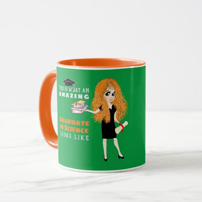 Taza Graduado de caricatura Regalo de cabeza roja femen (Anverso izquierdo)
