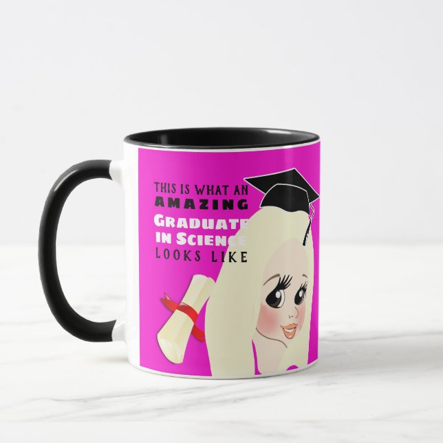 Taza Graduado de caricatura Regalo de pelo rubio femeni (Izquierda)