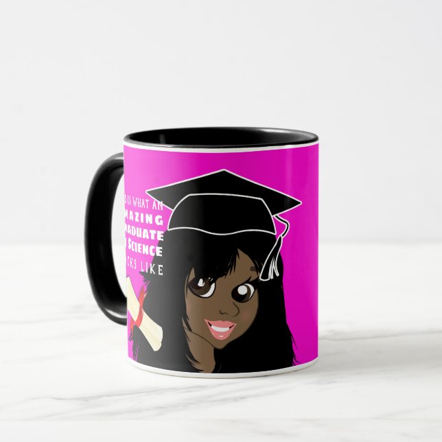 Taza GRADUADO de caricatura regalo para Chica india neg (Anverso izquierdo)