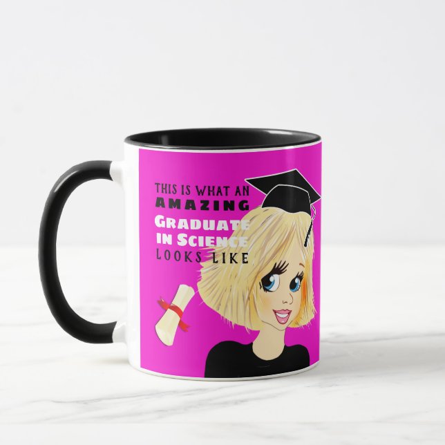 Taza Graduado de la caricatura regalo de la mujer rubia (Izquierda)