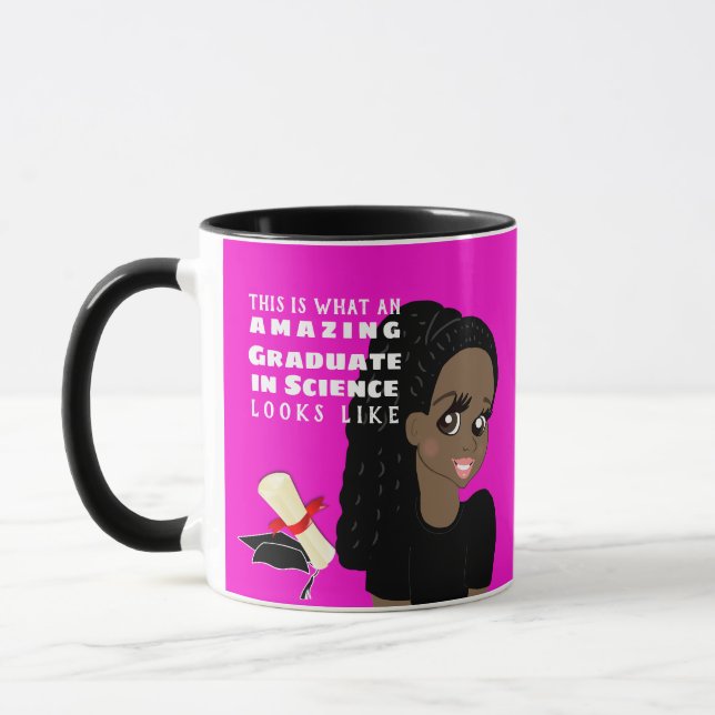 Taza Graduado de la caricatura Regalo Negro Femenino Dr (Izquierda)