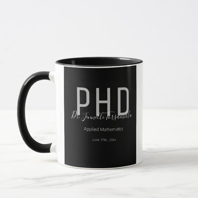 Taza Graduado de nombre negro grado de doctorado (Izquierda)