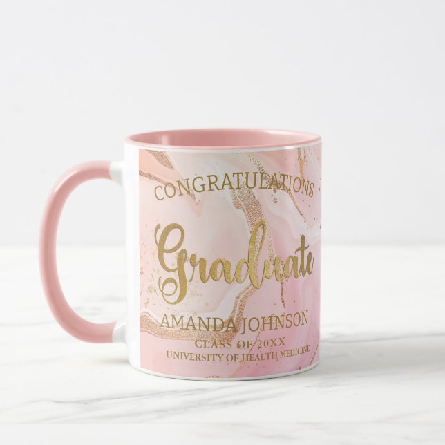 Taza Graduado de Oro Felicitaciones Graduación Rosa (Izquierda)