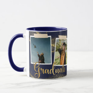 Taza Graduado de oro Nombre de foto azul
