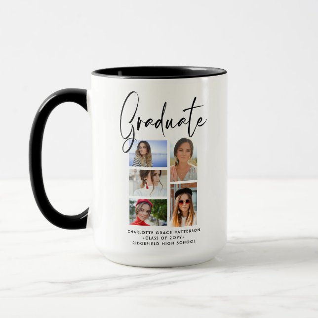 Taza Graduado Elegante Script Multifoto Graduado (Izquierda)