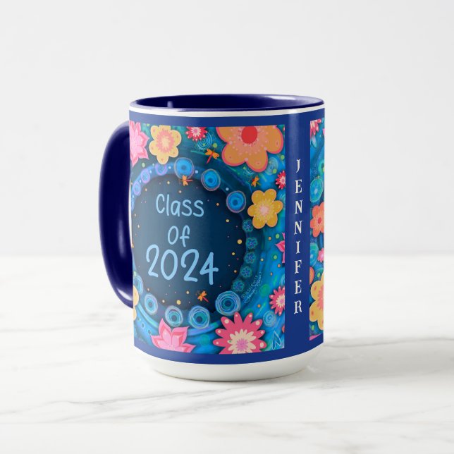 Taza Graduado Fun Floral Nombre Año Inespiritualidad Gi (Anverso izquierdo)