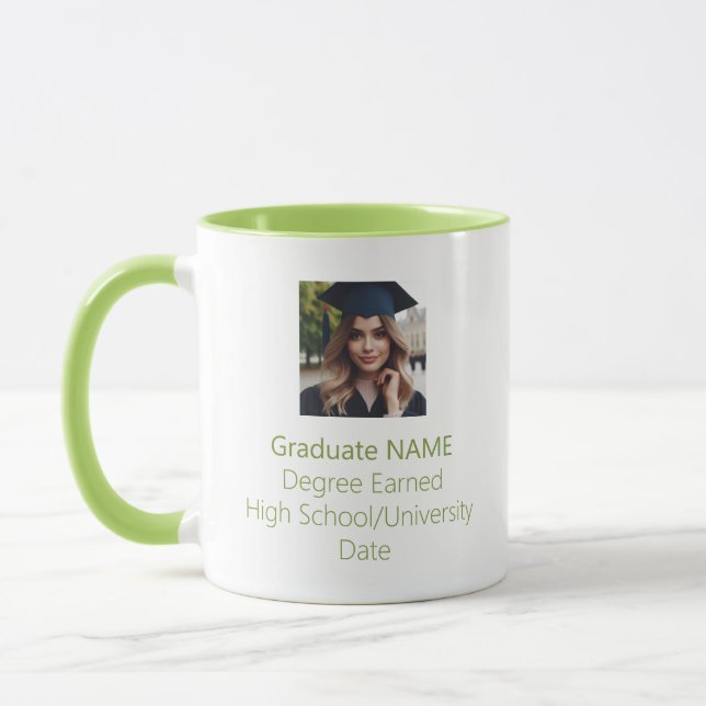 Taza Graduado personalizado de foto graduada Lime Green (Izquierda)